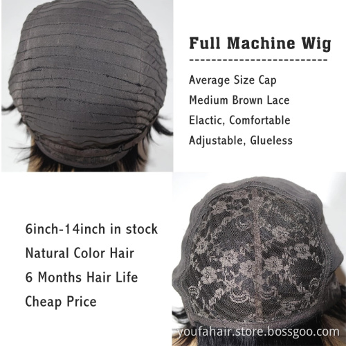 Fashion Design Ombre 1B Color 8 Inch Brazilian Human Hair No Lace Short Bob Wig Wholesale Straight Human Hair Bob Curly Wigs